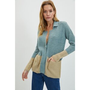 Trendyol Light Blue Polo Neck Pocket Detailed Knitwear Cardigan