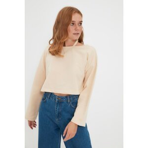 Trendyol Beige Crop Knitted Slim Sweatshirt