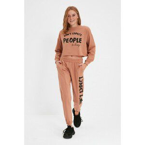 Trendyol Mink Printed Slim Knitted Tracksuit Set