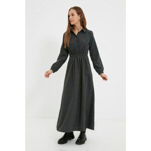 Trendyol Anthracite Shirt Collar Thread Tied Dress