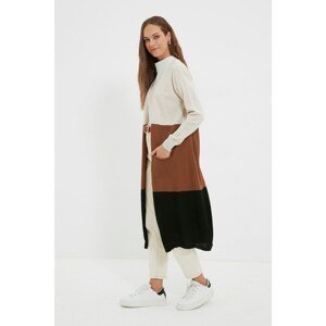 Trendyol Brown Color Block Long Knitwear Cardigan