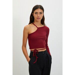 Trendyol Claret Red One Shoulder Tie Detailed Knitted Blouse