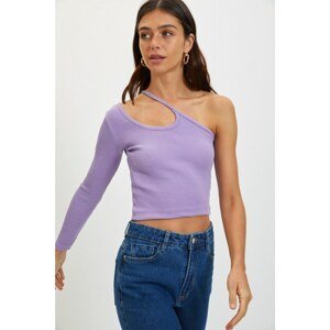 Trendyol Lilac Cut Out Detailed Corduroy Crop Knitted Blouse