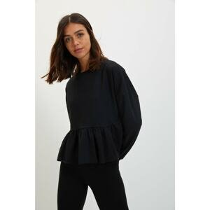 Trendyol Black Ruffle Detailed Basic Thin Knitted Sweatshirt
