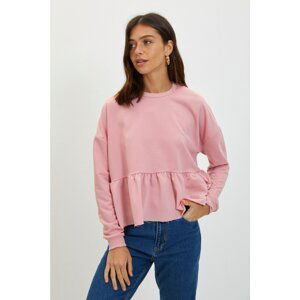 Trendyol Dried Rose Ruffle Detailed Basic Fine Knitted Sweatshirt