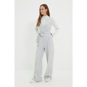 Trendyol Gray V-Neck Belted Jumpsuit