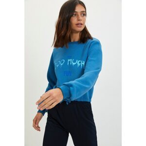 Trendyol Blue Look Crop Raised Knitted Sweatshirt