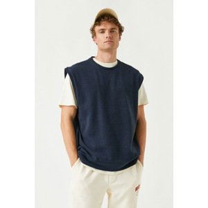 Koton Men's Navy Blue Sleeveless Sweatshirt Crew Neck