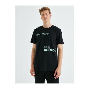 Koton Men's Black Printed T-Shirt Crew Neck Cotton