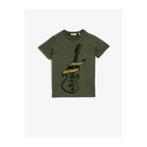Koton Boy Green Printed T-Shirt Short Sleeve Cotton Crew Neck