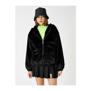 Koton Hooded Zippered Plush Coat