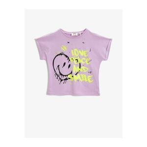 Koton Girl's Lilac Crew Neck Cotton T-Shirt