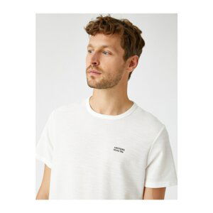 Koton Men's Ecru Slogan T-Shirt Crew Neck Cotton