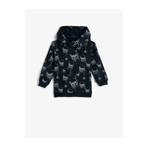 Koton Skull Printed Hooded Sweatshirt Cotton