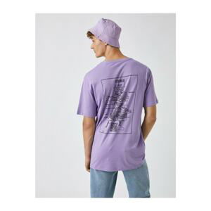 Koton Men's Lilac Back Printed Oversize T-Shirt Cotton
