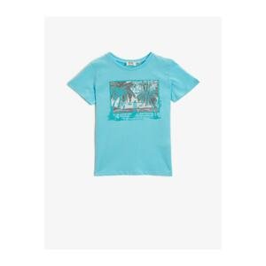 Koton Boy Blue Printed Short Sleeve Cotton Crew Neck T-shirt
