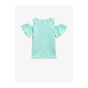 Koton Girl Mint Crew Neck Shoulder Detailed Cotton T-Shirt