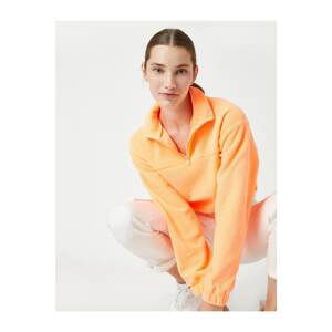 Koton Women's Orange Stand-up Collar Zippered Fleece Sweatshirt