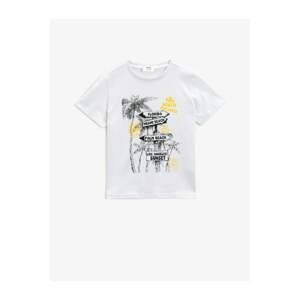 Koton Boy White Short Sleeve Crew Neck Cotton Printed T-Shirt