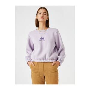 Koton Women's Purple Crew Neck Printed Crop Sweatshirt