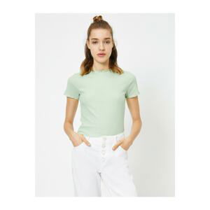 Koton Women's Green Ruffle Detailed Short Sleeve T-Shirt