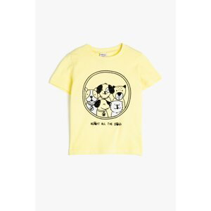 Koton Boy's Yellow Crew Neck Printed Short Sleeve T-Shirt