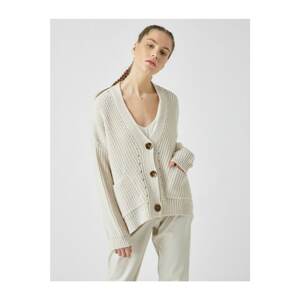 Koton Women's Ecru Oversize Button Detailed Cardigan