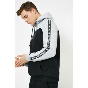 Koton Hooded Half Zipper Collar Embroidered Kangaroo Pocket Sweatshirt