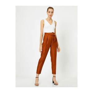 Koton Women's Brown Belted Pocketed Trousers