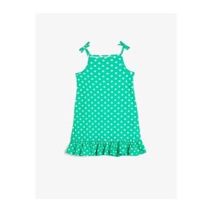 Koton Girl Green Cotton Strap Frilly Polka Dot Dress