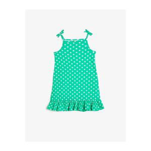 Koton Girl Green Cotton Strap Frilly Polka Dot Dress