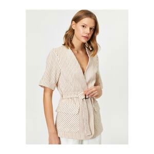 Koton Women's Beige Striped Coat