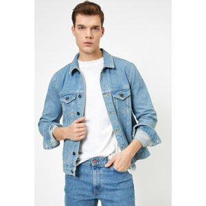 Koton Men's Blue Button Pocket Detailed 100% Cotton Jean Jacket