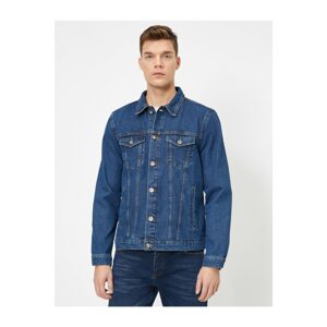 Koton Men's Blue Pocket Detailed Jean Jacket