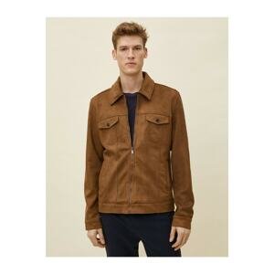 Koton Men's Brown Zipper Detailed Coat