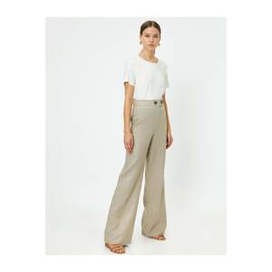 Koton Women's Ecru Contrast Waisted Button Detailed Wide Leg Trousers