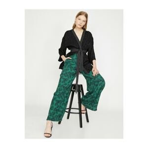 Koton Women's Green Normal Waist Pocket Detailed Patterned Trousers