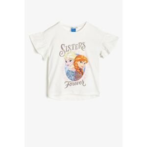 Koton White Girl's Frozen Printed T-Shirt
