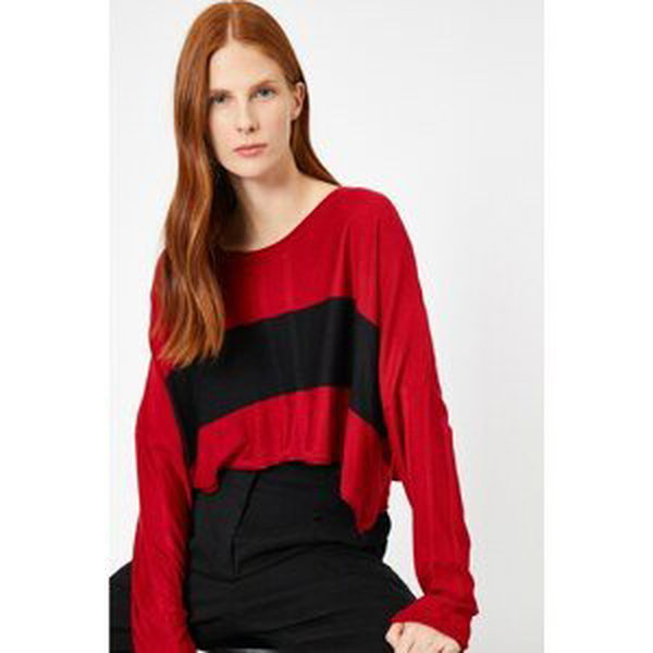 Koton Striped Crop Fine Knitwear Sweater