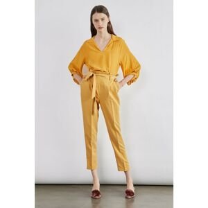 Koton Women's Yellow Normal Waist Tie Waist Casual Fit Trousers