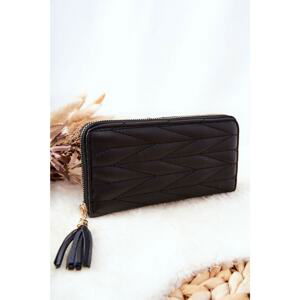 Large Quilted Zip Wallet with Strap Black