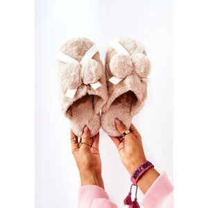 Furry Slippers With Pompoms Beige Pamppy