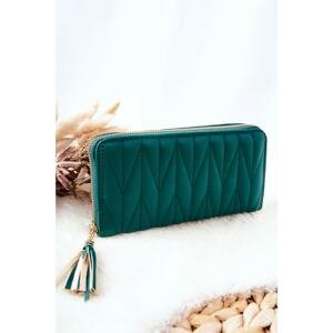 Large Quilted Zip Wallet with Strap Green