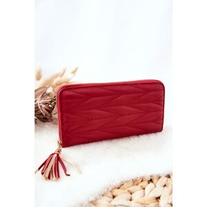 Large Quilted Zip Wallet with Strap Red