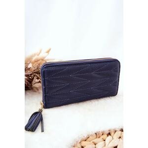 Large Quilted Zip Wallet with Strap Navy