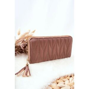 Large Quilted Zip Wallet with Strap Cappucino