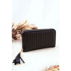 Quilted Wallet with Tassel Black