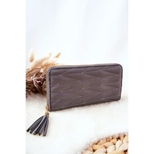Large Quilted Zip Wallet with Strap Grey