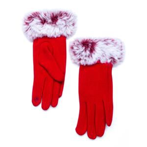 Women's gloves made of knitted fabric and decorated with fur.