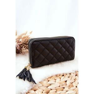 Large Quilted Wallet with Zips Black